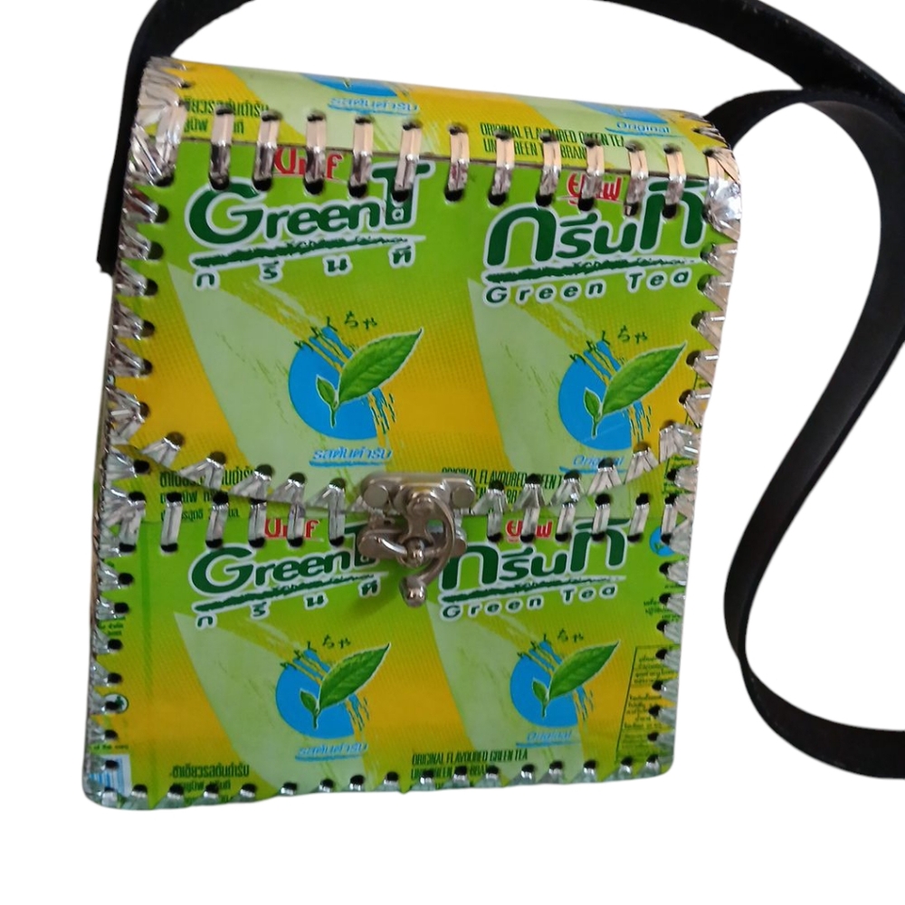 Handmade Green Tea Packaging Shoulder Purse OOAK